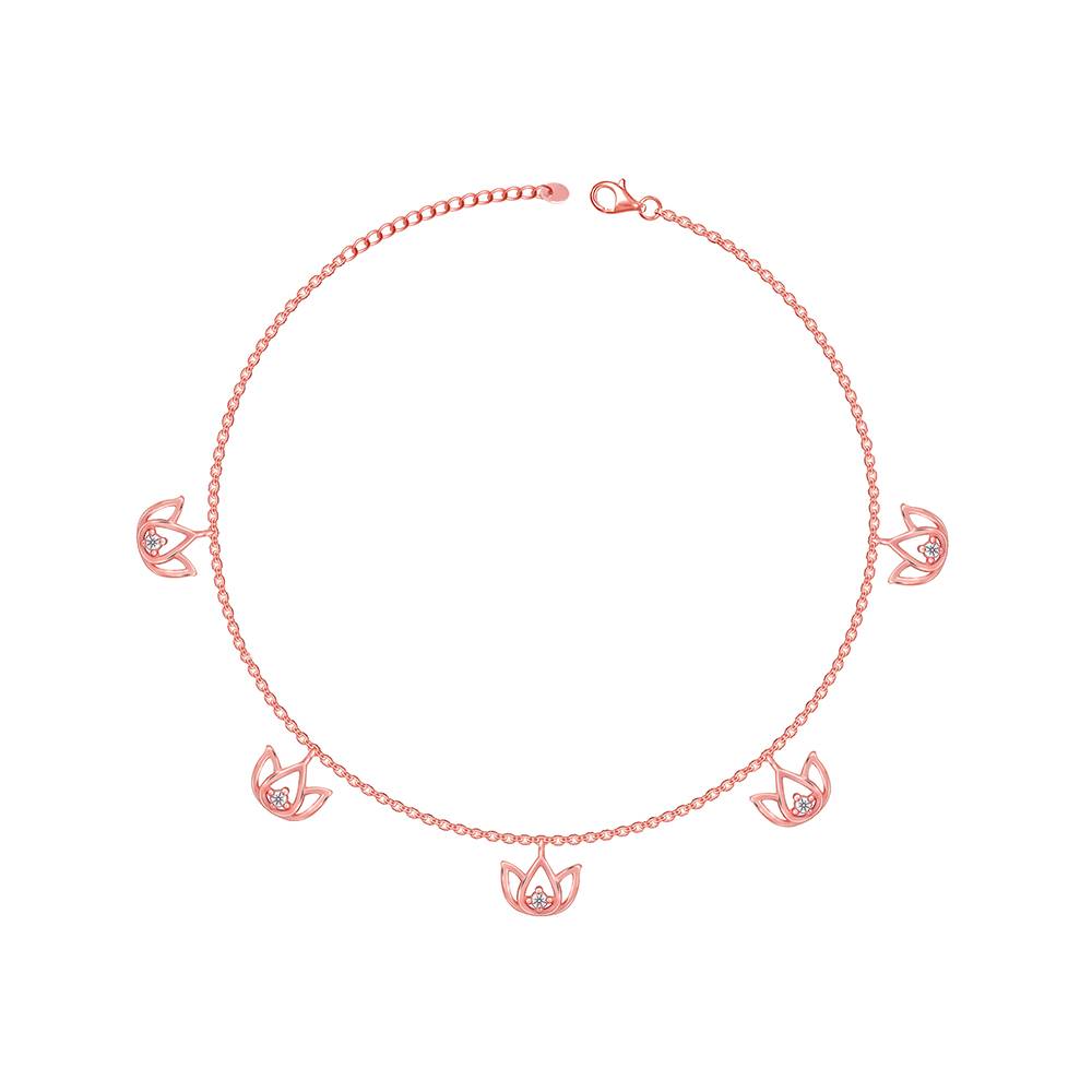 Giva 925 Silver Rose Gold Sushma Kamal Anklet,Single : A0302