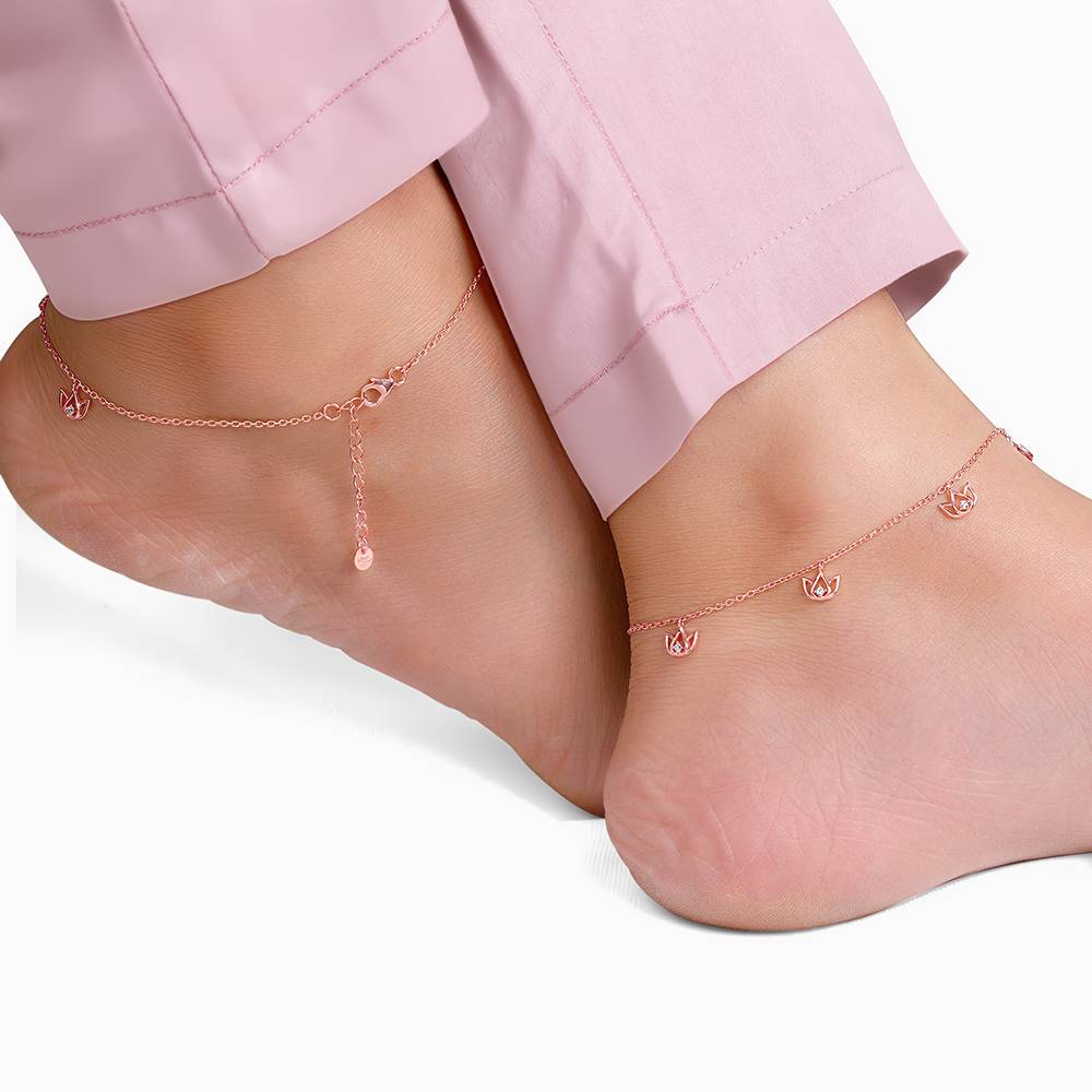 Giva 925 Silver Rose Gold Sushma Kamal Anklet,Single : A0302