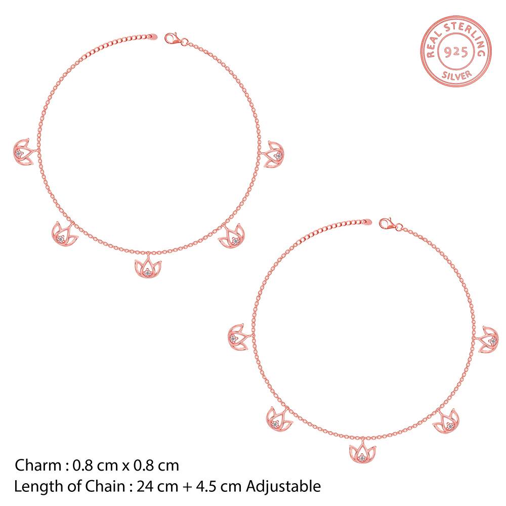 Giva 925 Silver Rose Gold Sushma Kamal Anklet,Single : A0302