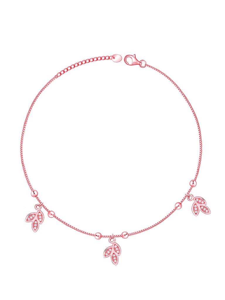 Silver Rose Gold Glowy Leaf Ankletare Are Single : A0304