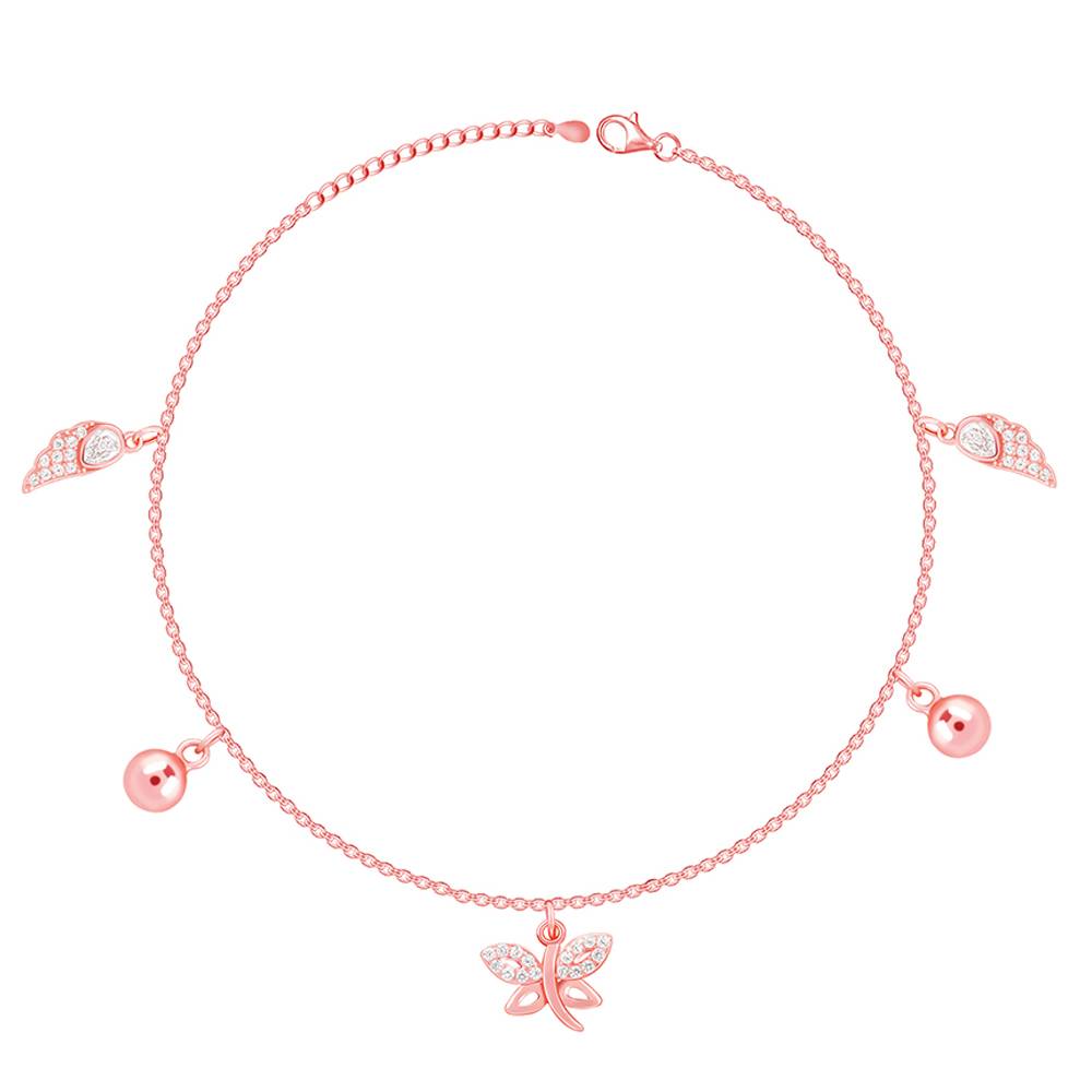 925 Rose Gold Butterfly Charm Dance Anklet : A0312