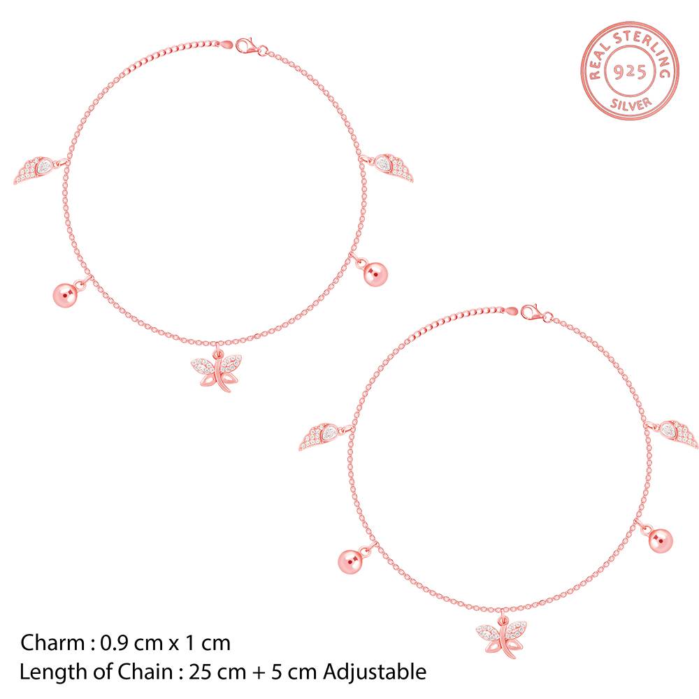 925 Rose Gold Butterfly Charm Dance Anklet : A0312