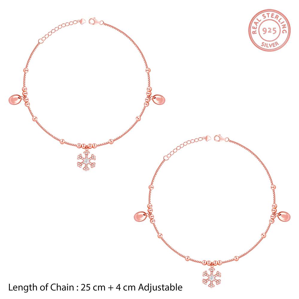 Giva 925 Silver Rose Gold Winter Wonderland Anklet,Single : A0317