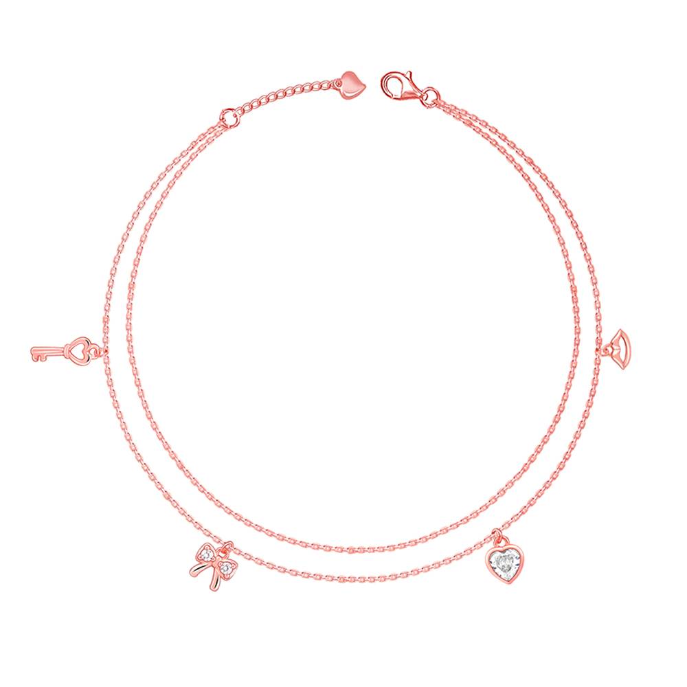 Giva 925 Silver Rose Gold Charm Delight Anklet,Single : A0320