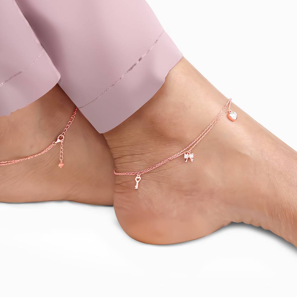 Giva 925 Silver Rose Gold Charm Delight Anklet,Single : A0320