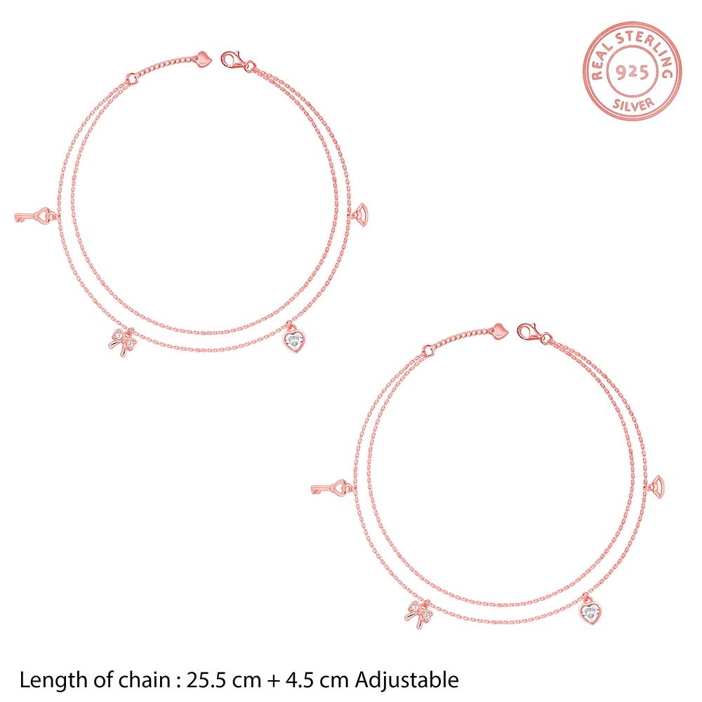 Giva 925 Silver Rose Gold Charm Delight Anklet,Single : A0320