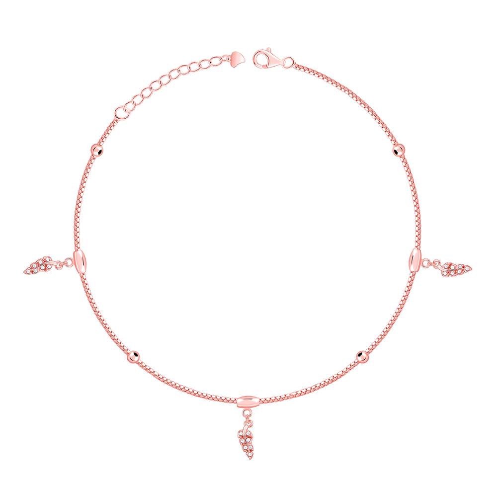 Giva 925 Silver Rose Gold Delicate Leaf Anklet,Single : A0321