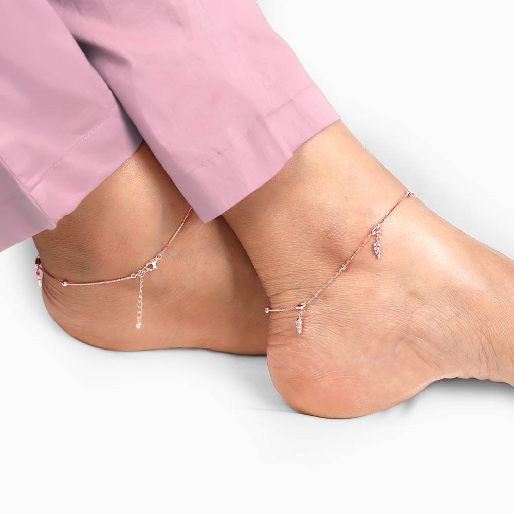 Giva 925 Silver Rose Gold Delicate Leaf Anklet,Single : A0321