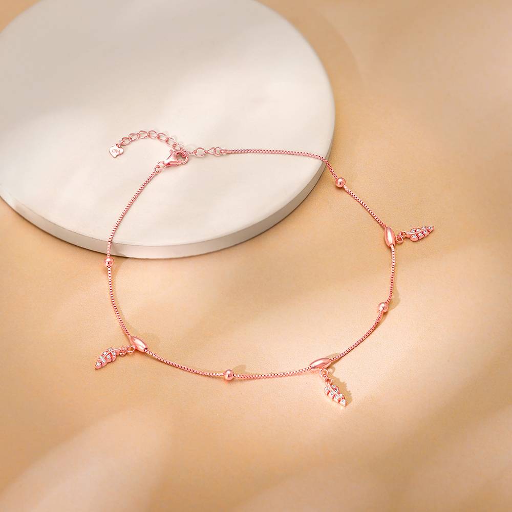 Giva 925 Silver Rose Gold Delicate Leaf Anklet,Single : A0321