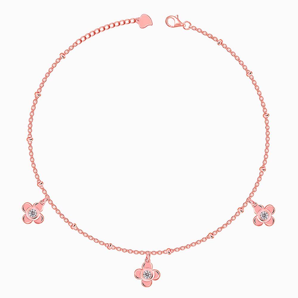 Giva 925 Silver Rose Gold Zircon Clover Charm Anklet,Single : A0323