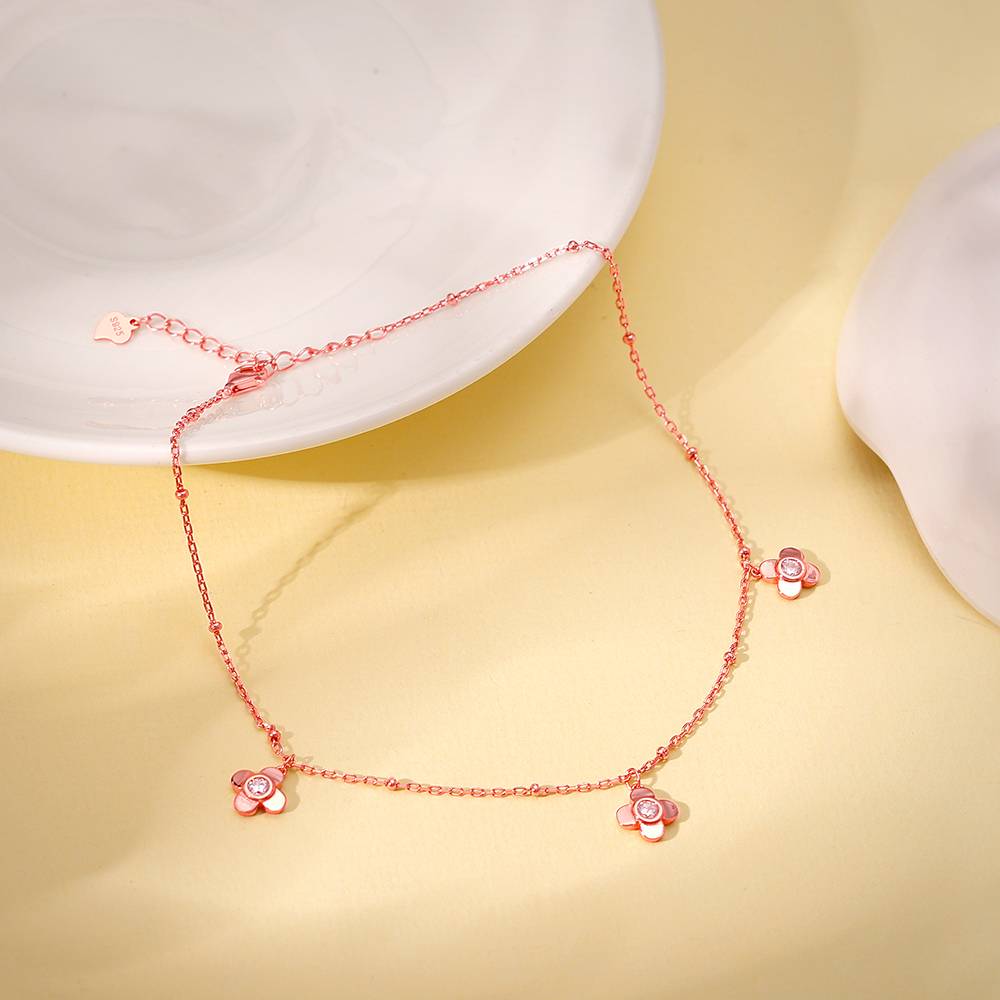 Giva 925 Silver Rose Gold Zircon Clover Charm Anklet,Single : A0323