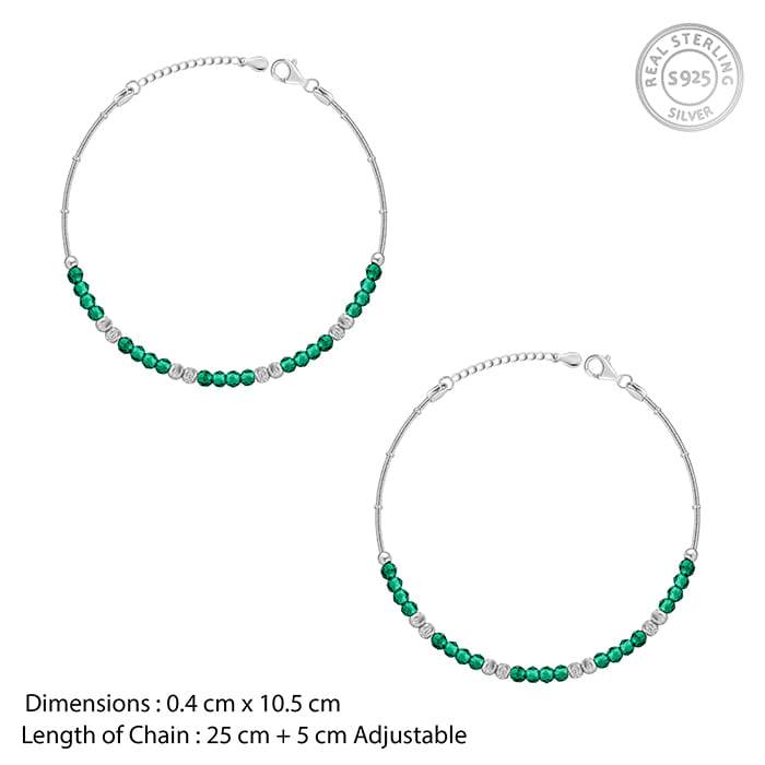 Silver Green Simplicity Anklet,Single | Gifts For Women And Girls | With Certificate Of Au : A0333