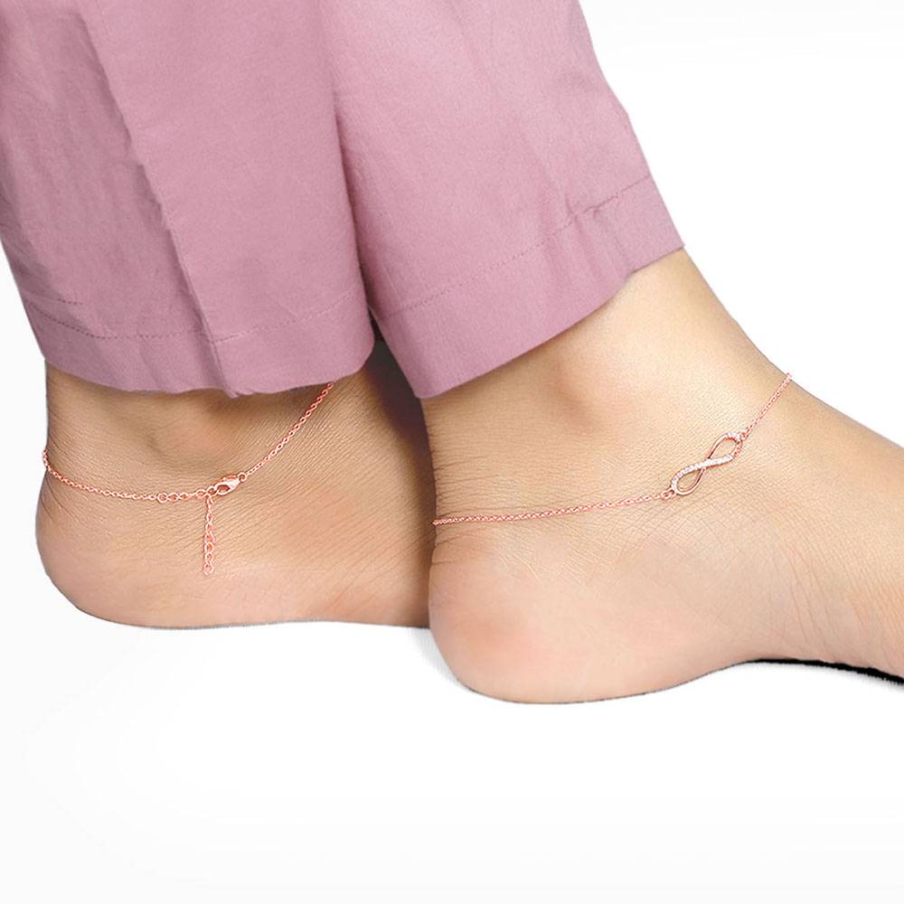 925 Silver Rose Gold Eternal Loop Anklet : A0341