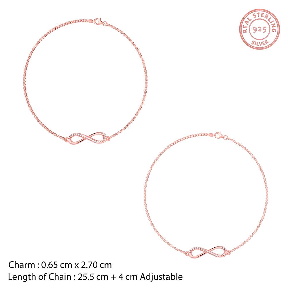 925 Silver Rose Gold Eternal Loop Anklet : A0341