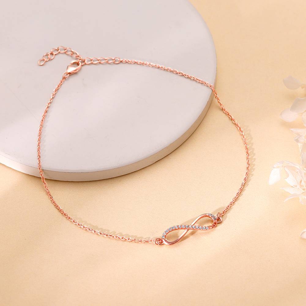 925 Silver Rose Gold Eternal Loop Anklet : A0341