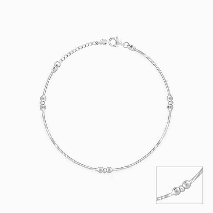Silver Beaded Beauty Anklet,Single | Gifts For Women And Girls | With Certificate Of Authe : A0350