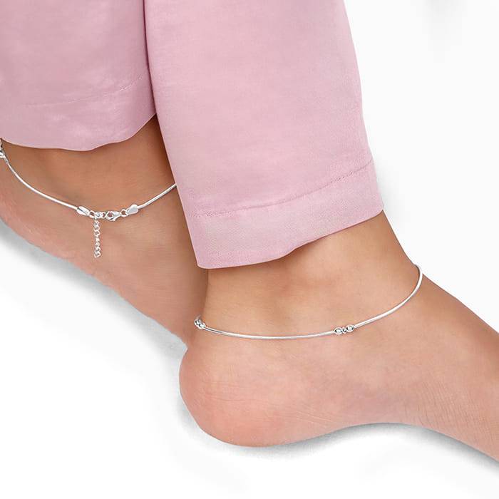 Silver Beaded Beauty Anklet,Single | Gifts For Women And Girls | With Certificate Of Authe : A0350