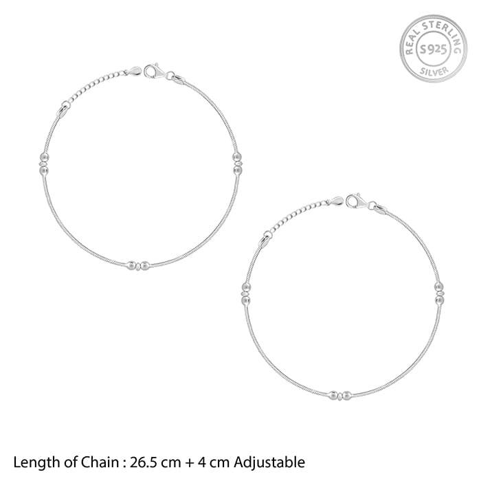 Silver Beaded Beauty Anklet,Single | Gifts For Women And Girls | With Certificate Of Authe : A0350
