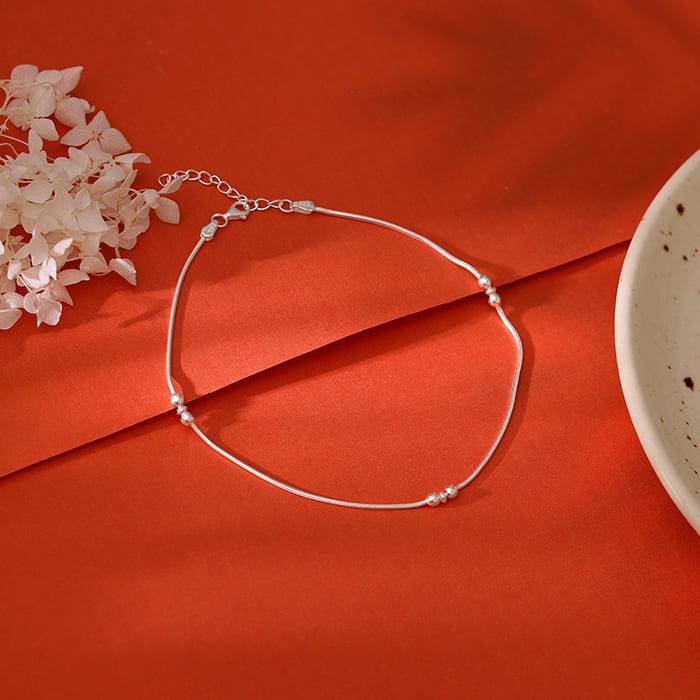 Silver Beaded Beauty Anklet,Single | Gifts For Women And Girls | With Certificate Of Authe : A0350