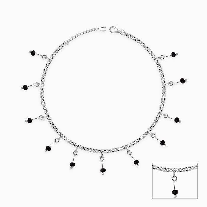 Silver Black Beaded Charm Anklet,Single | Gifts For Women And Girls | With Certificate Of  : A0365