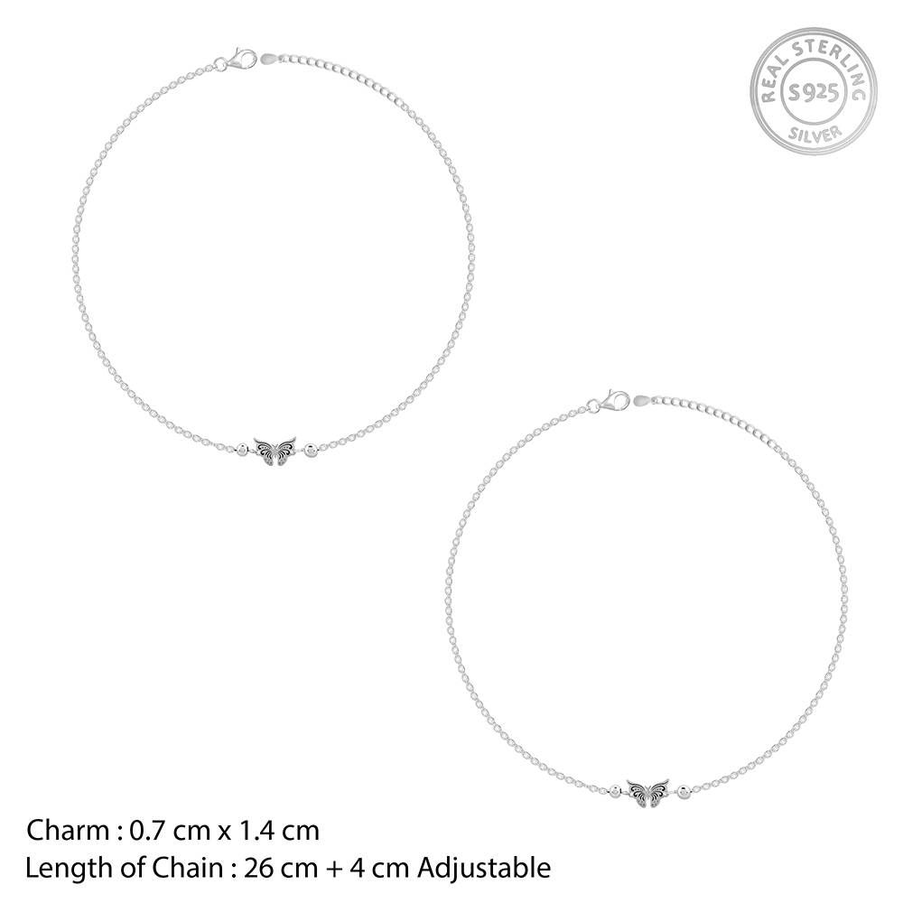 925 Silver Gypsy Butterfly Anklet : A0367