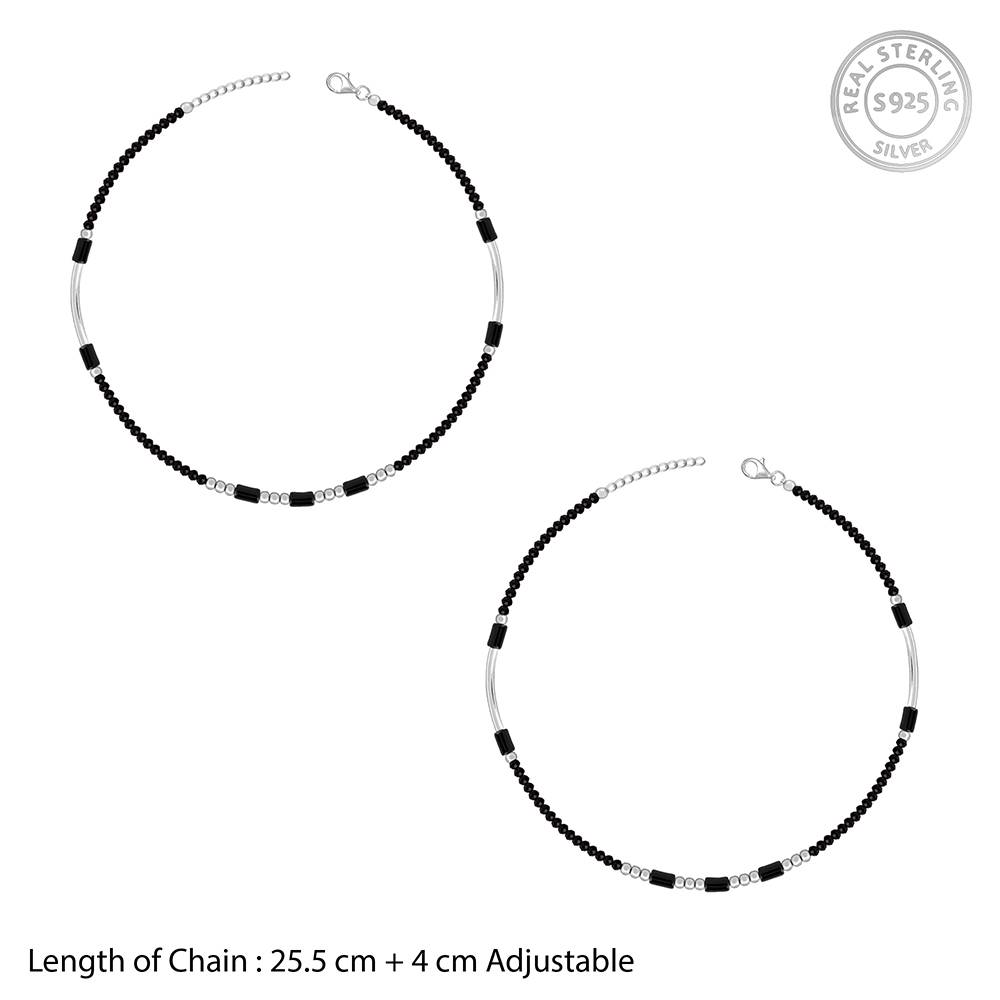 Giva 925 Silver Beaded In Black Anklet,Single : A0383