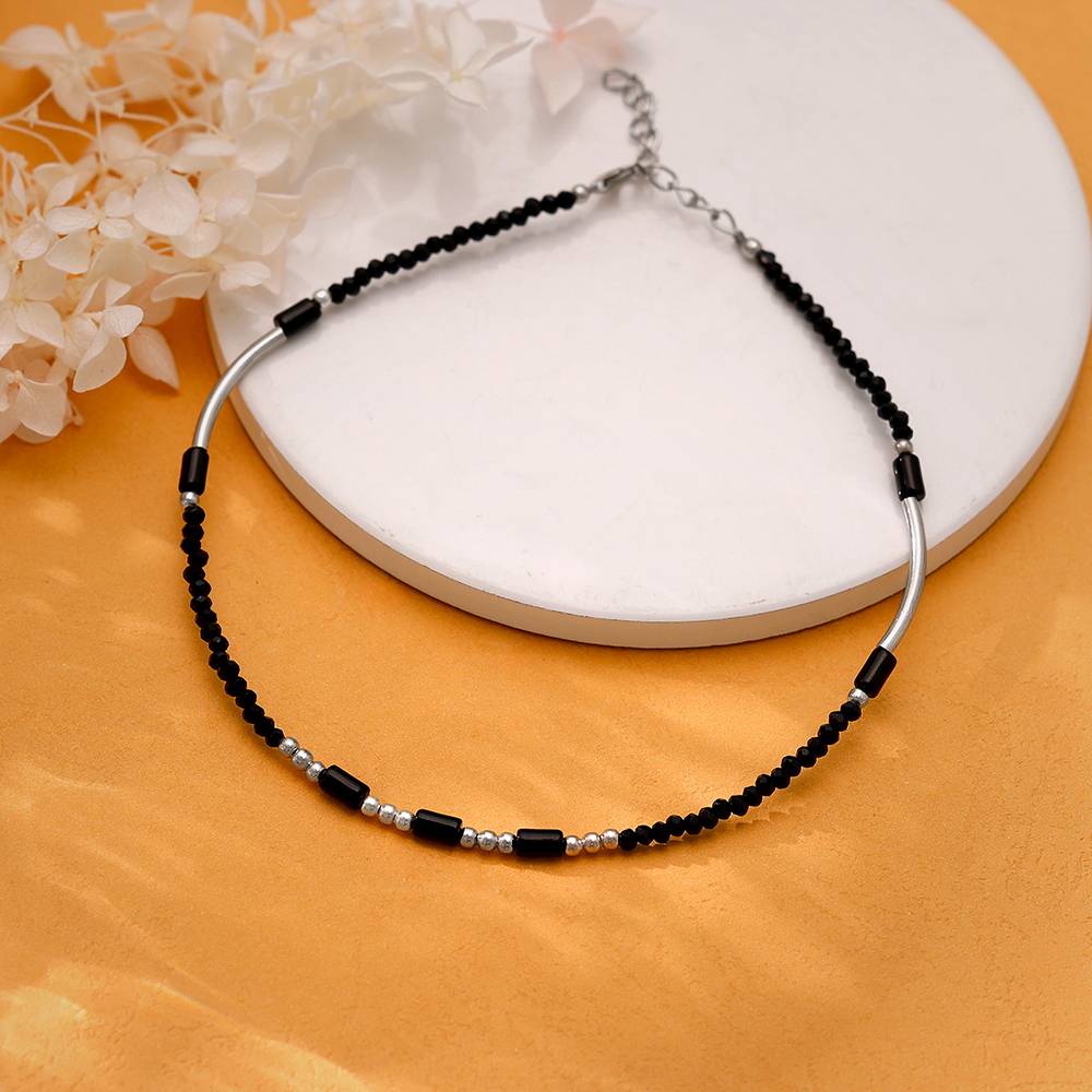 Giva 925 Silver Beaded In Black Anklet,Single : A0383