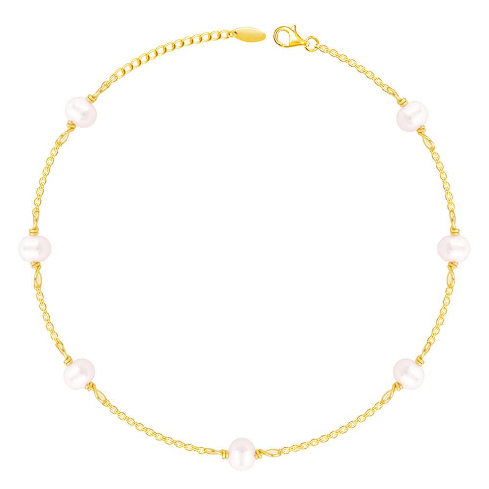 925 Golden Minimal Pearl Anklet : A0408
