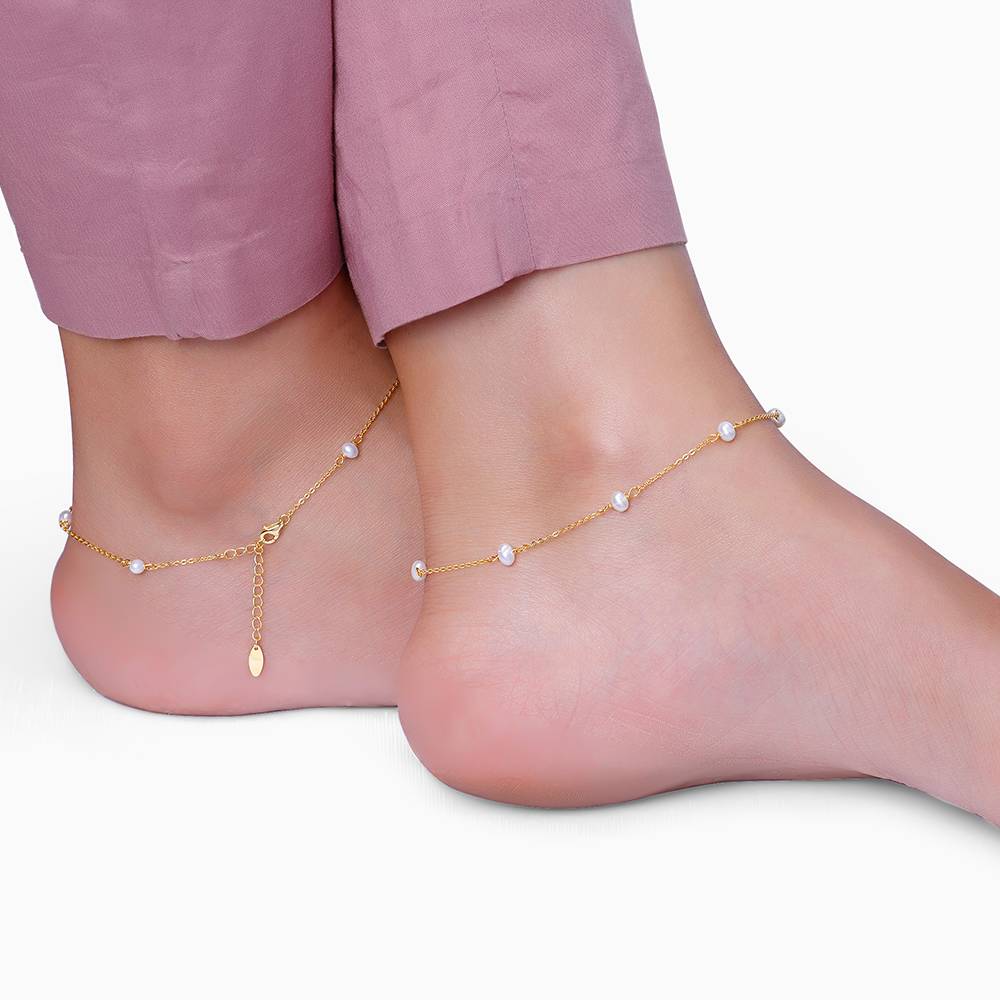 925 Golden Minimal Pearl Anklet : A0408