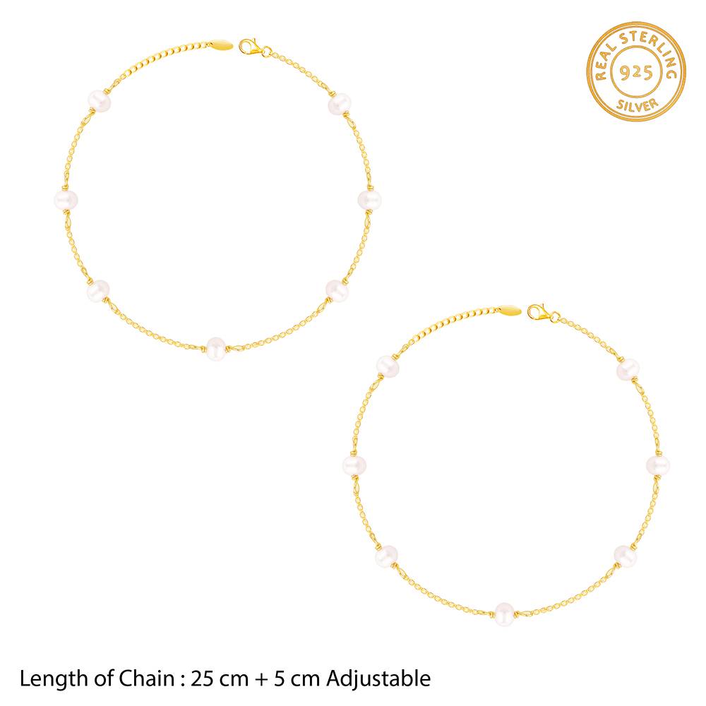 925 Golden Minimal Pearl Anklet : A0408