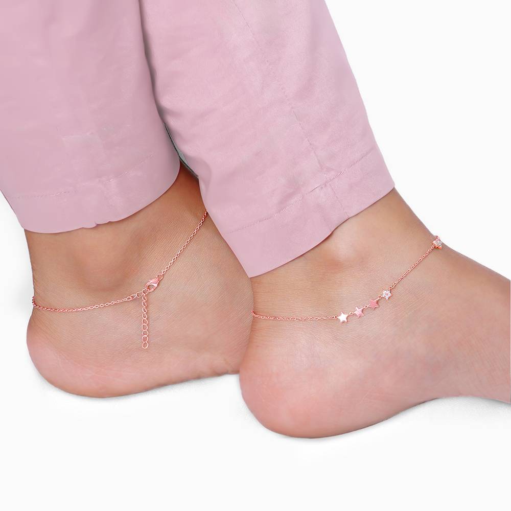 925 Rose Gold Tetrad Stars Anklet : A0411