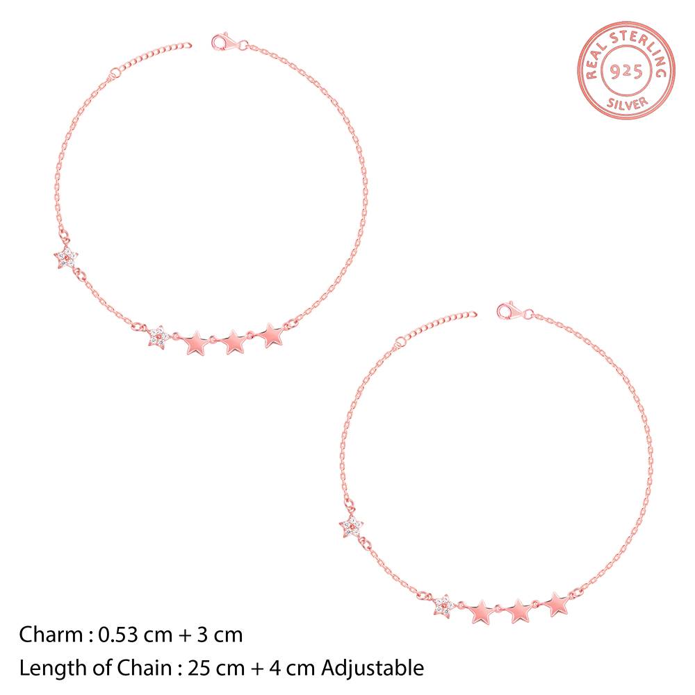 925 Rose Gold Tetrad Stars Anklet : A0411