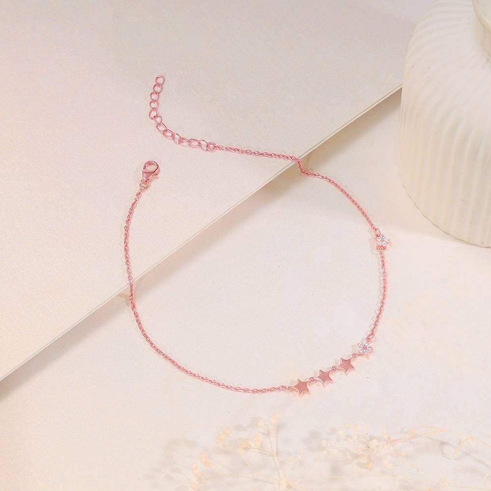 925 Rose Gold Tetrad Stars Anklet : A0411