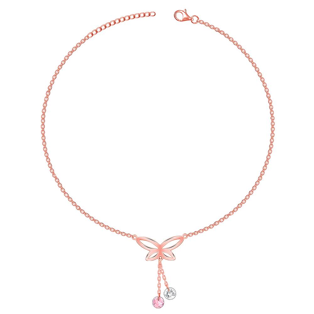925 Rose Gold Butterfly Dance Anklet : A0412