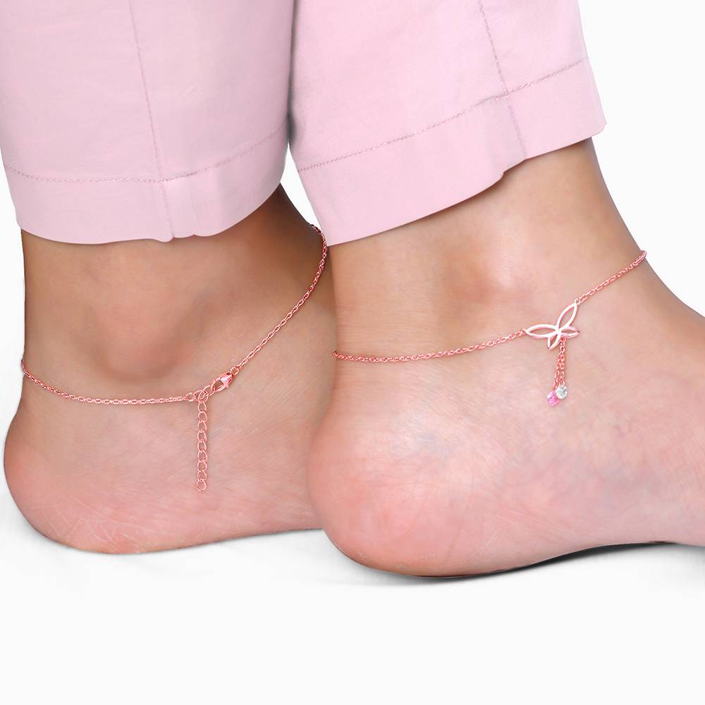925 Rose Gold Butterfly Dance Anklet : A0412