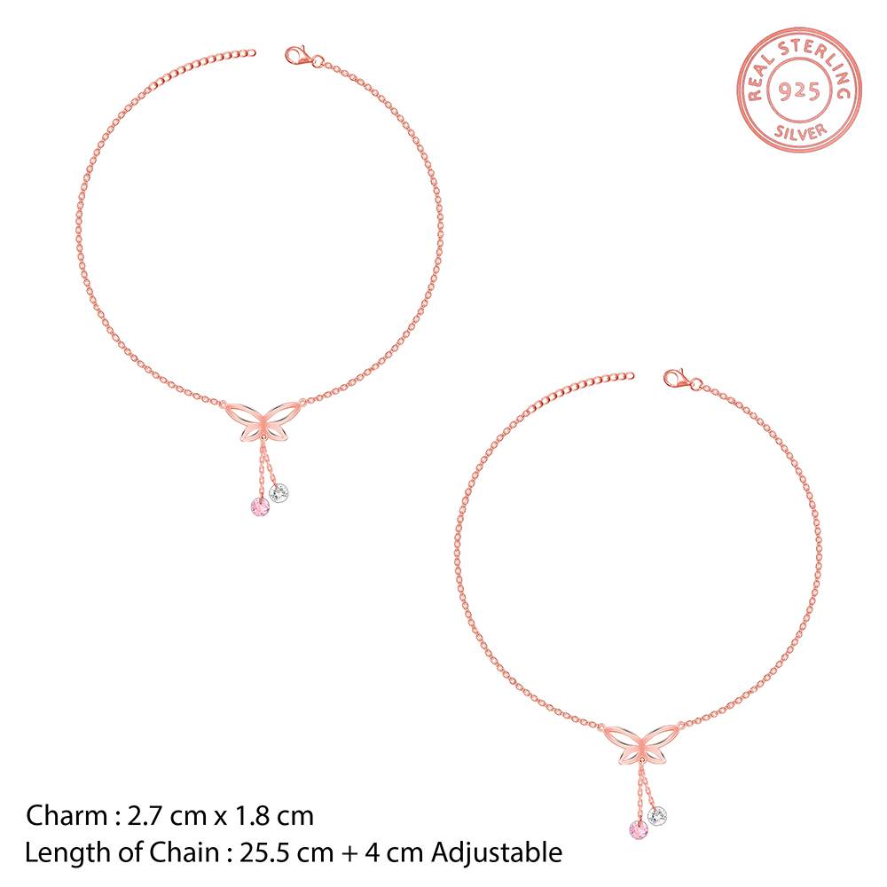 925 Rose Gold Butterfly Dance Anklet : A0412