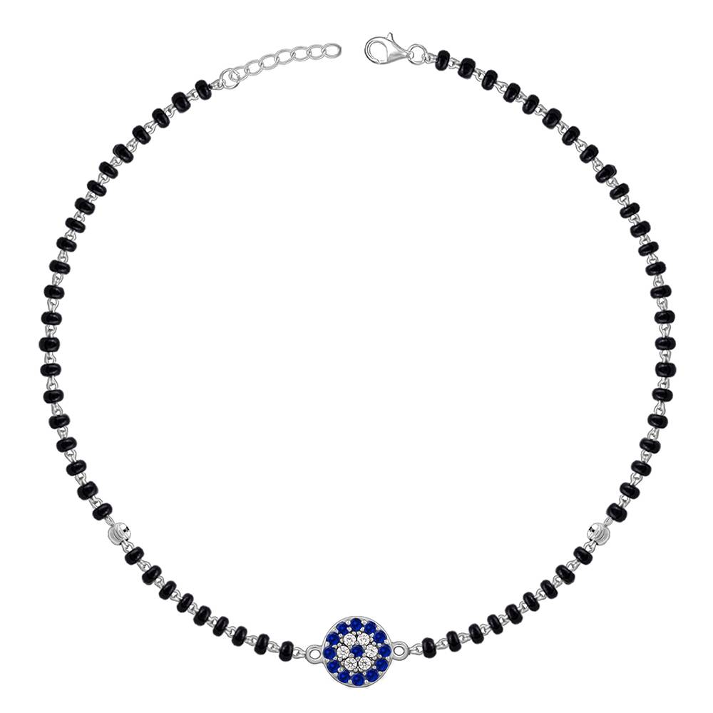 925 Silver Sparkling Evil Eye Anklet : A0421
