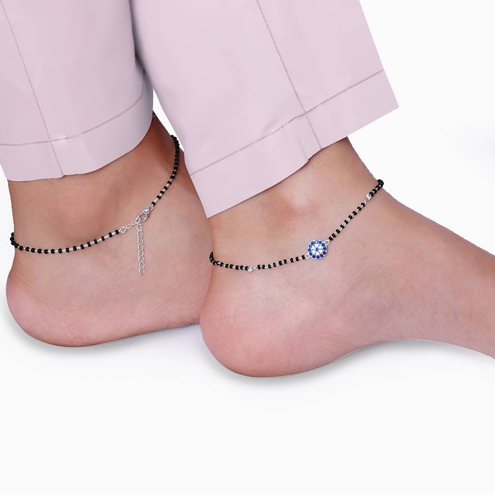 925 Silver Sparkling Evil Eye Anklet : A0421