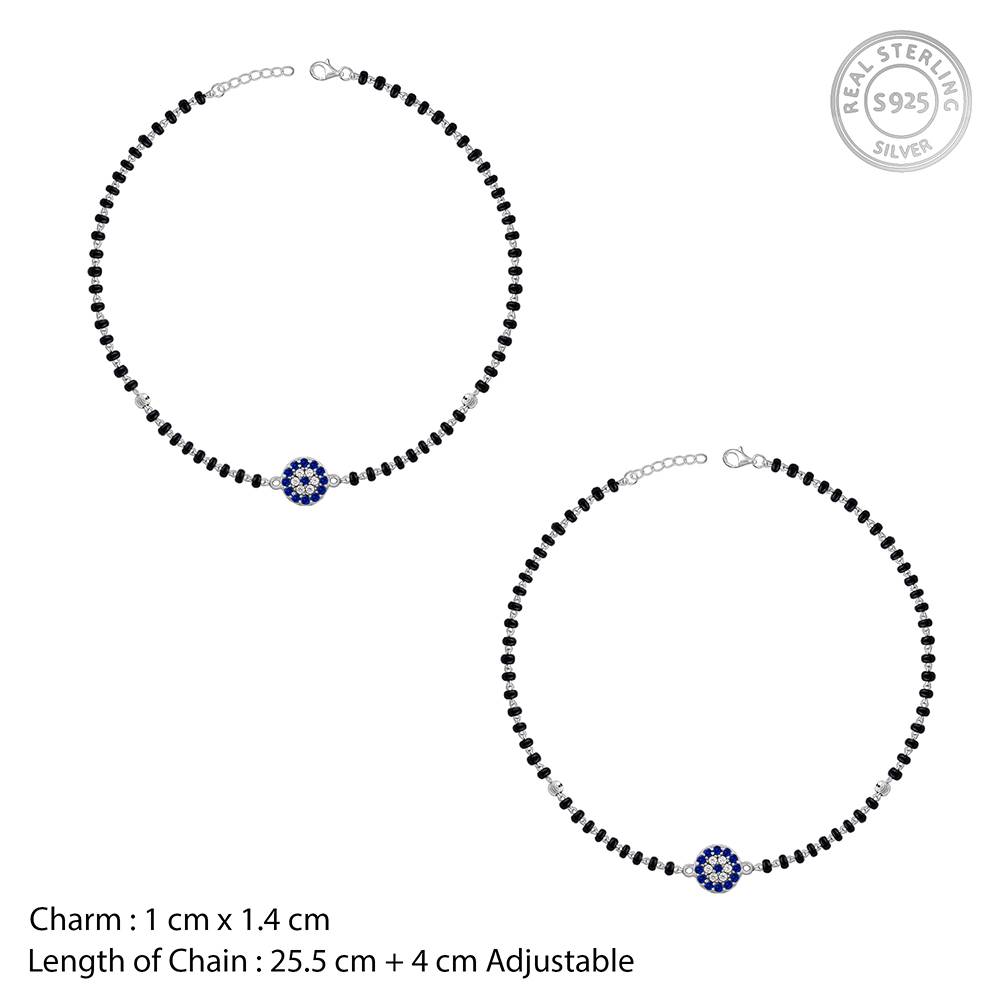 925 Silver Sparkling Evil Eye Anklet : A0421