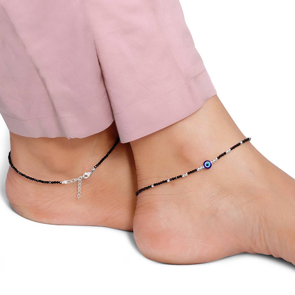 925 Silver Precious Evil Eye Anklet : A0428