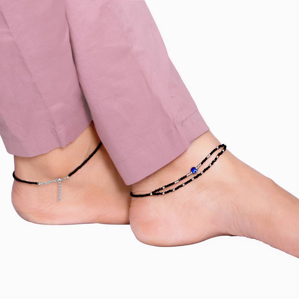 925 Silver Evil Eye Gleam Anklet : A0429