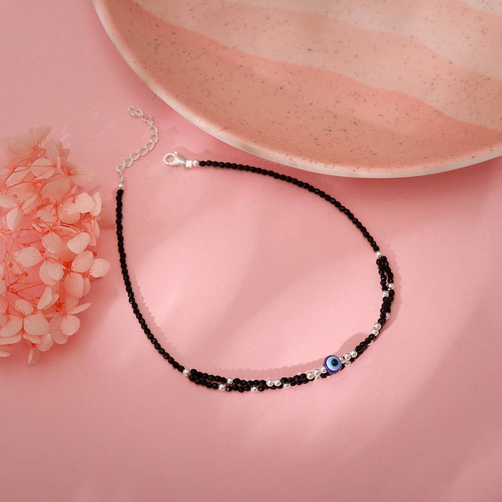 925 Silver Evil Eye Gleam Anklet : A0429
