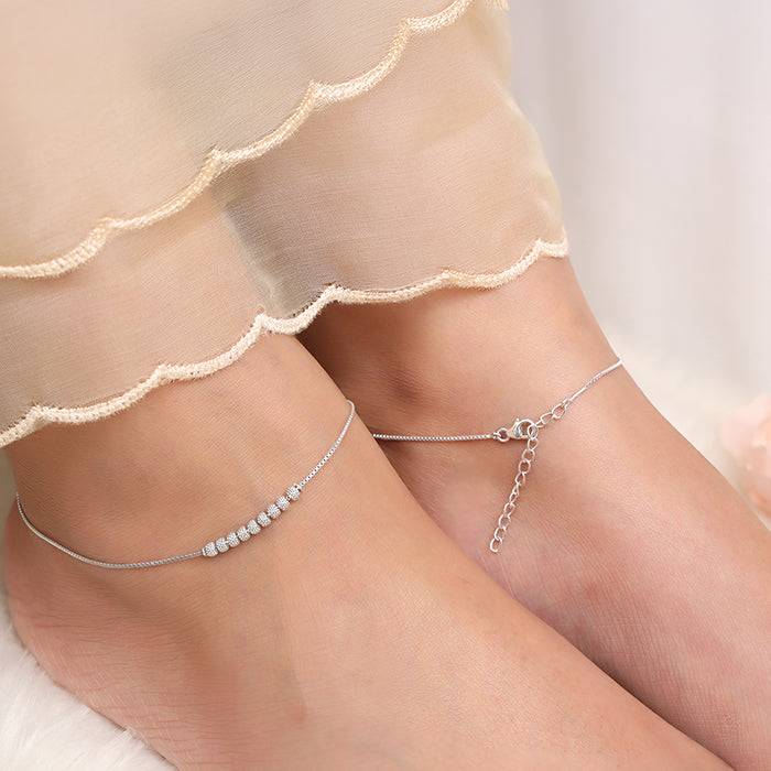 925 Silver Sparkling Bead Anklet,Single | Gifts For Women And Girls : A0457