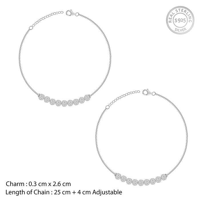 925 Silver Sparkling Bead Anklet,Single | Gifts For Women And Girls : A0457