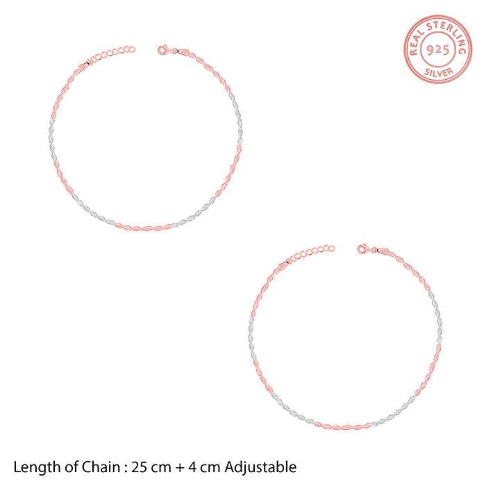 925 Silver Dual Tone Chromatic Rope Anklet,Single | Gifts For Women And Girls : A0466