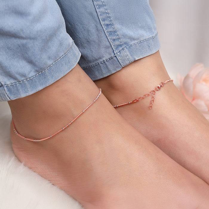 925 Silver Dual Tone Dewdrop Anklet,Single | Gifts For Women And Girls : A0468