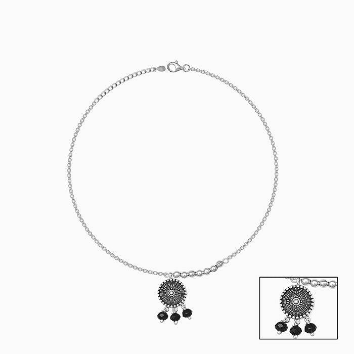 Oxidised Silver Black Dream Catcher Anklet : A058