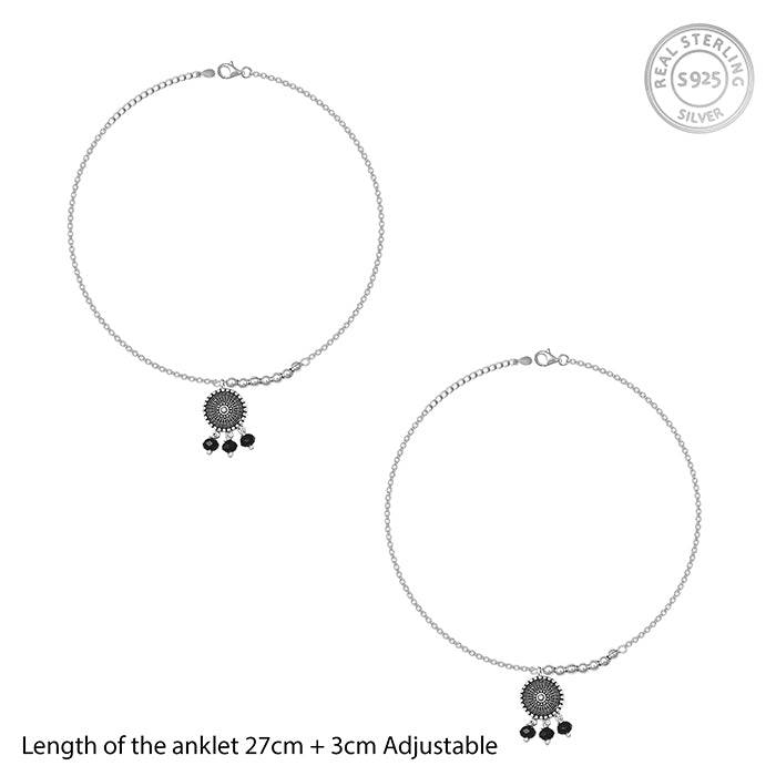 Oxidised Silver Black Dream Catcher Anklet : A058