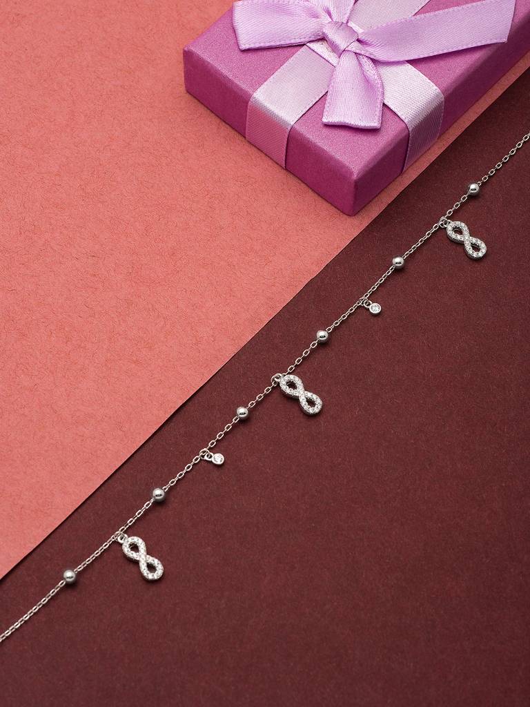 Silver Dangling Infinity Anklet : A113