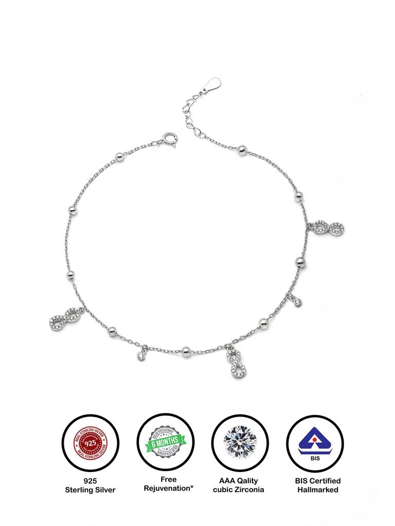 Silver Dangling Infinity Anklet : A113